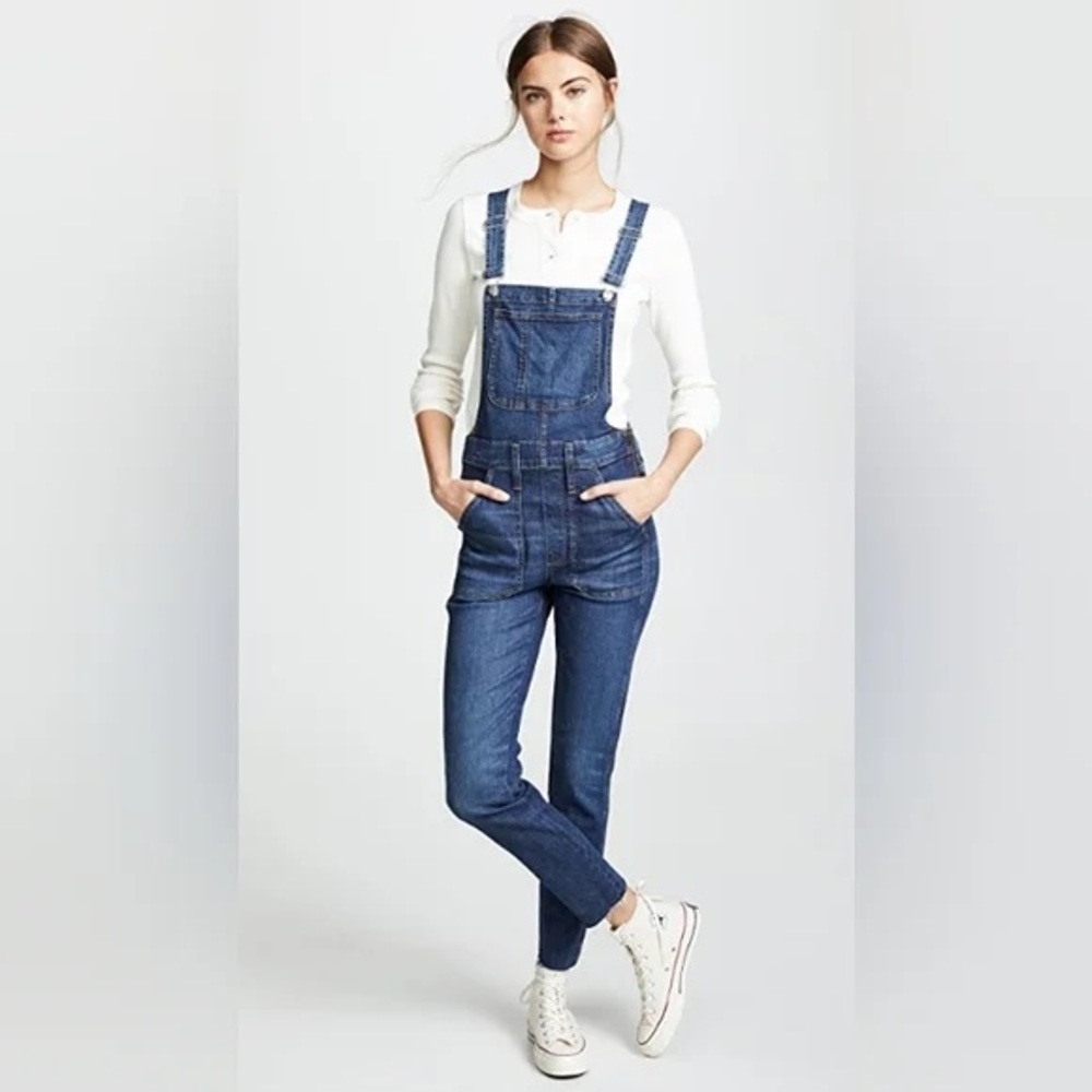 Madewell Medium Overalls Indigo Denim Classic Workwear Ankle Raw Hem Quality